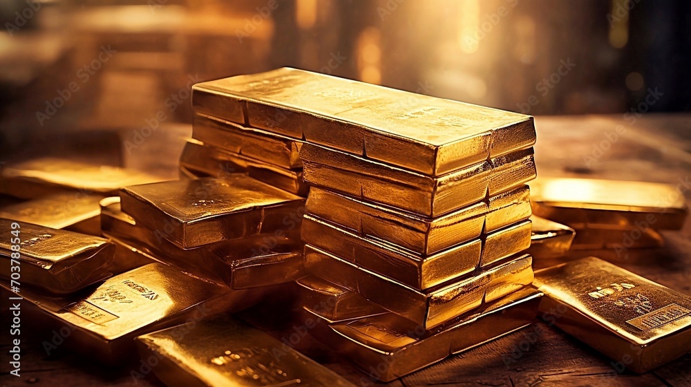 Stack of gold bars on wooden table. Financial success and wealth concept. Stack of gold bars on wooden table. Financial success and wealth concept.