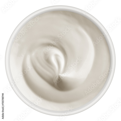 Sour Cream in bowl  mayonnaise  yogurt  isolated on white background  full depth of field
