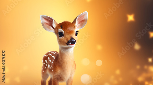 Young bambi deer, roe deer, beautiful, light brown with white spots, huge eyes   © Glebsterr