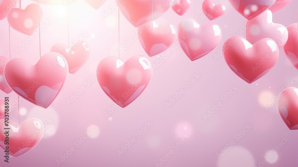 Pink valentine background with hearts. Generative AI