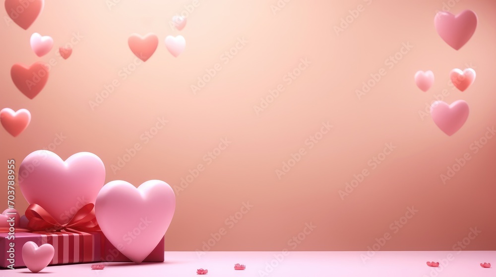 Pink valentine background with hearts. Generative AI