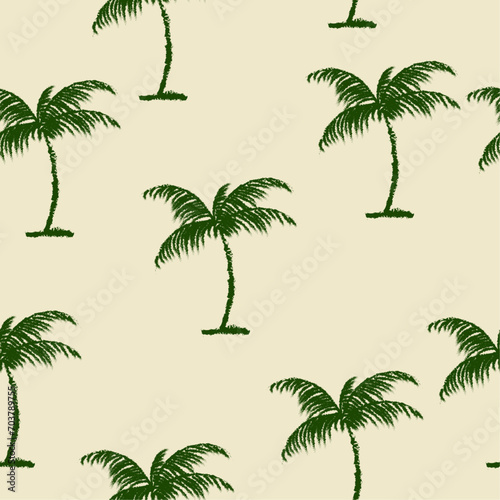 Vector seamless pattern with hand drawn palm trees. Colorful Hawaiian print in vintage art style. Tropical plants for print  packaging  banner  cover  textile