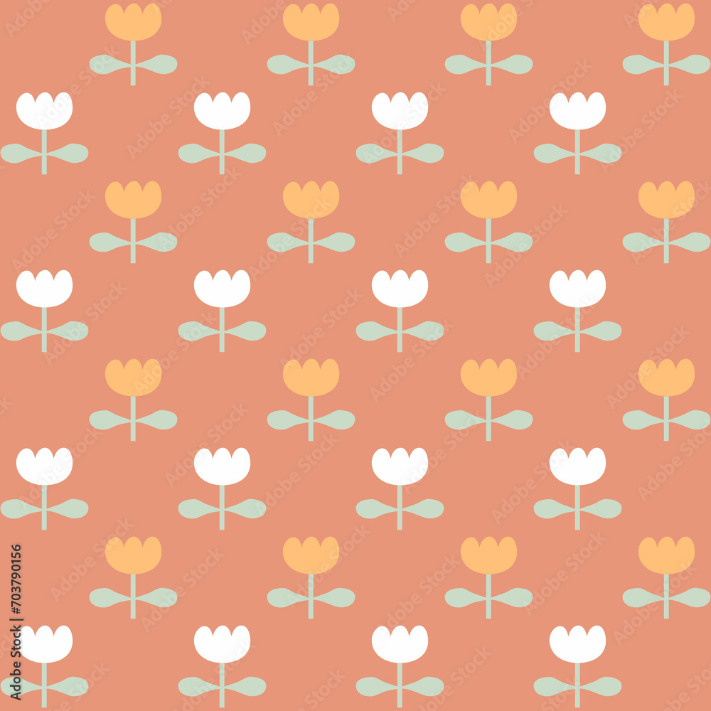 Scandinavian style seamless pattern with blooming tulips flowers. Floral print for tee, paper, fabric, textile. Hand drawn illustration for decor and design. Scandinavian style seamless pattern with blooming tulips flowers. Floral print for tee, paper, fabric, textile. Hand drawn illustration for decor and design.