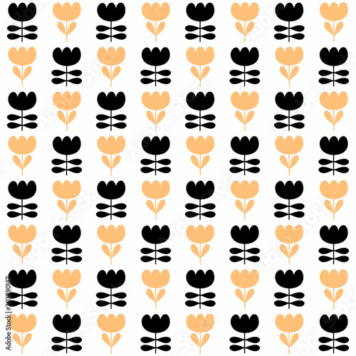 Contemporary seamless pattern with tulips flowers in simple scandinavian style. Minimalist print for tee, paper, fabric, textile. Hand drawn illustration for decor and design.