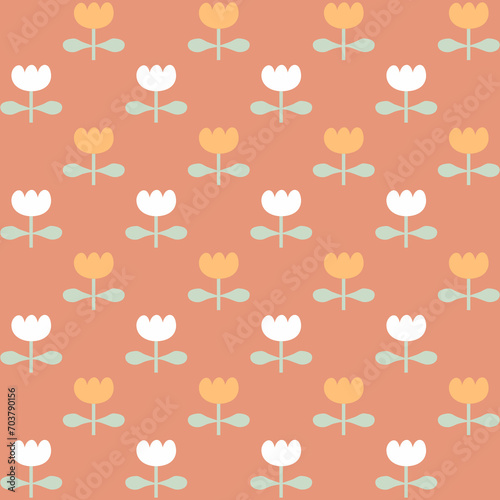 Scandinavian style seamless pattern with blooming tulips flowers. Floral print for tee, paper, fabric, textile. Hand drawn illustration for decor and design.