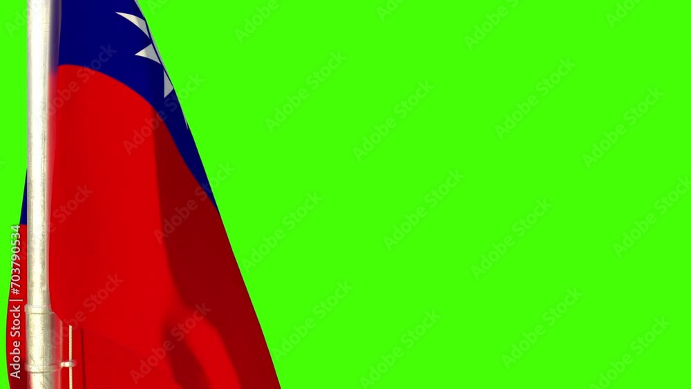 hanging Taiwan Province of China flag waving on chroma key screen, isolated
