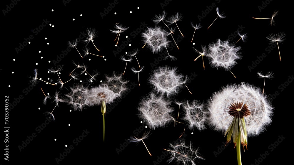 Close-Up of Delicate Dandelion Spores Blowing Away in Summer Breeze - Nature's Breath-taking Seed Dispersal