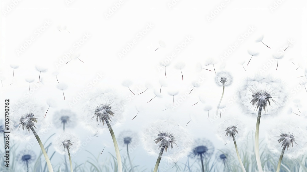 Fototapeta Close-Up of Delicate Dandelion Spores Blowing Away in Summer Breeze - Nature's Breath-taking Seed Dispersal