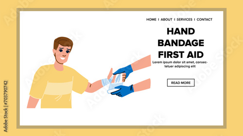 medicine hand bandage first aid vector. kit doctor, man health, arm bag medicine hand bandage first aid web flat cartoon illustration