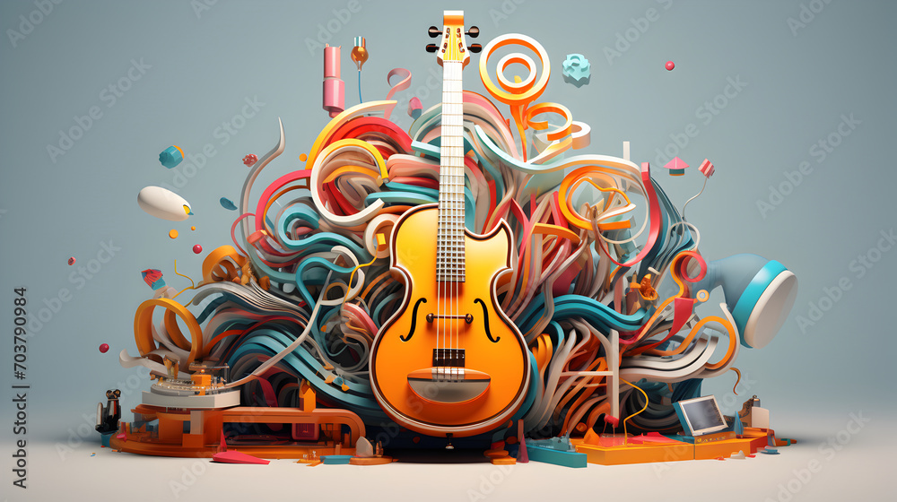 3d illustration of music doodle - obrazy, fototapety, plakaty 
