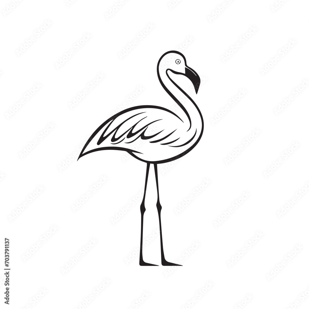 Fototapeta premium Flamingo in cartoon, doodle style. Isolated 2d vector illustration in logo, icon, sketch style, Eps 10, black and white. AI Generative
