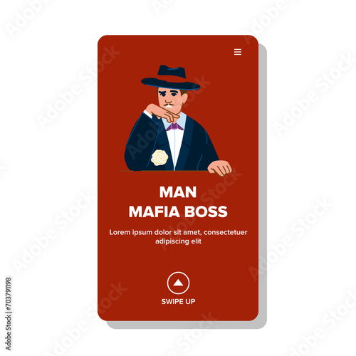 hat man mafia boss vector. character black, logo pimp, cigar 1920s hat man mafia boss web flat cartoon illustration