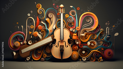 Music doodle 3d illustration