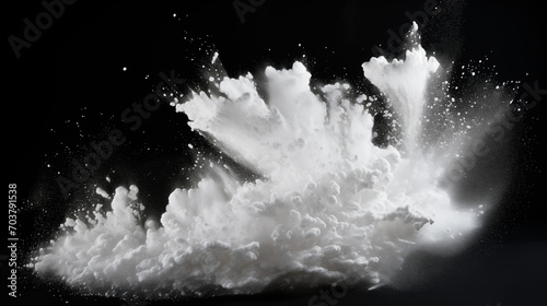 Splash isolated on black, Black and white splashes, white powder splash on black background, black and white smoke, Ai generated image 