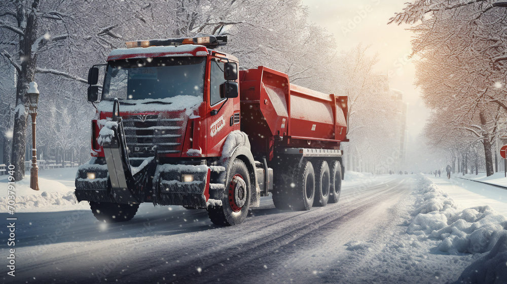 Winter Warrior: Professional Snow Cleaning with Big Snow Plow Truck