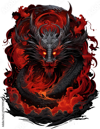 T-shirt design. red chinese dragon on transparent background