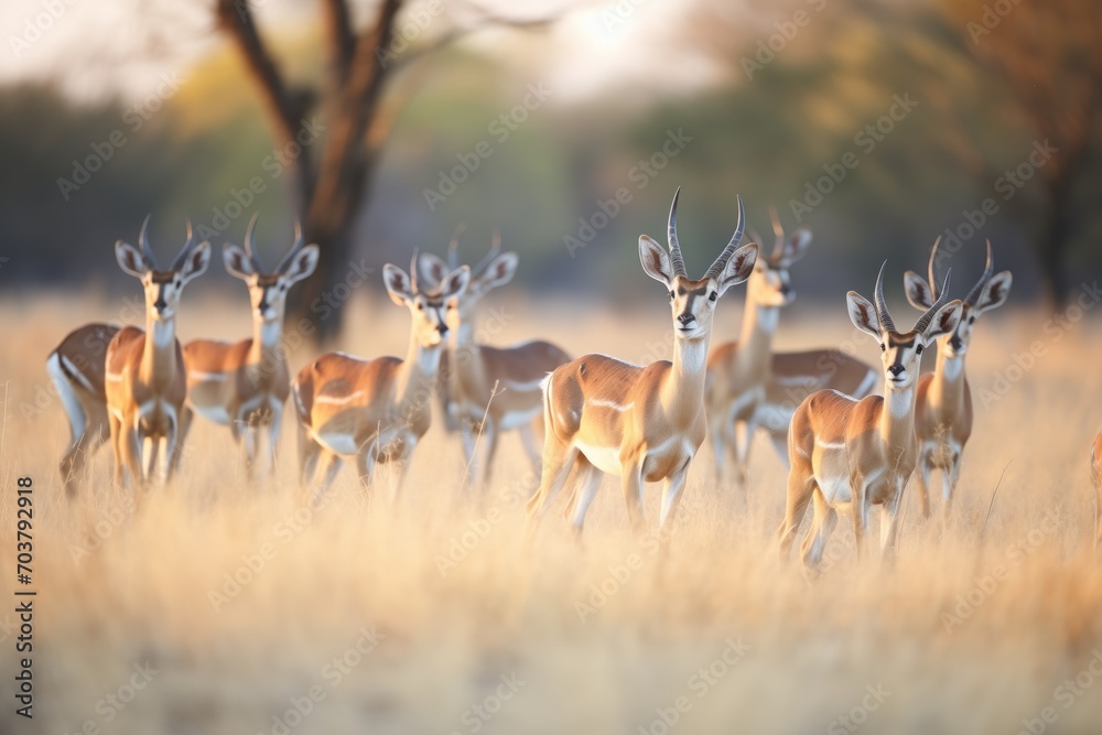 impala herd on alert during golden hour impala herd on alert during golden hour
