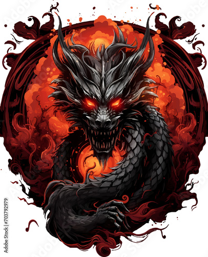 T-shirt design. red chinese dragon on transparent background