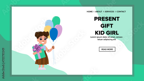 happy present gift kid girl vector. mom give, mother parent, family surprise happy present gift kid girl web flat cartoon illustration