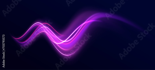Creative vector illustration of flying cosmic meteor, planetoid, comet, fireball. Abstract vector neon wave. Shiny speed motion transparent abstract curve.