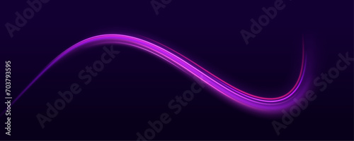 Colored shiny sparks of spiral wave. Curved bright speed line swirls. Vector vortex wake effect. Electric swirl lines, neon light effect. Abstract magic energy waves. photo