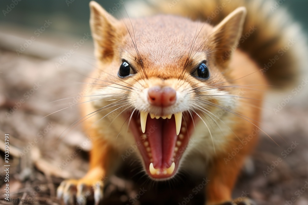 Close up of an angry squirrel baring its teeth