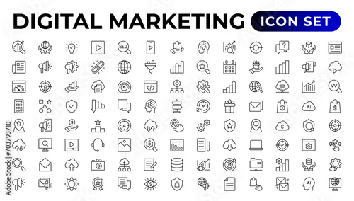 Digital marketing icons set. Content, search, marketing, ecommerce, seo.