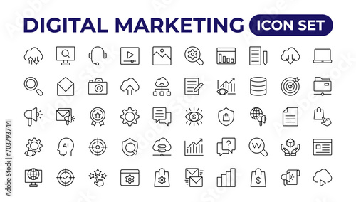 Digital marketing icons set. Content, search, marketing, ecommerce, seo.