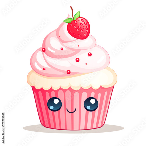 Cupcake delicious 3D close up  funny cartoon cute character decorated cutout minimal isolated on white  ultra realistic cupcake  icon  detailed.