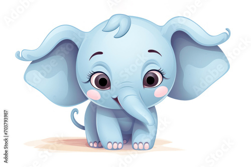 Cute 3D amusing little elephant with big eyes kids cartoon illustration isolated. Funny lovely elephant, hand drawn comic painting for package, postcard, brochure, book, greeting card