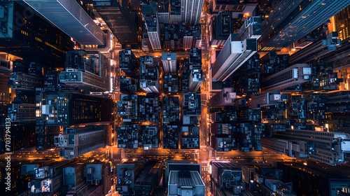 a perpendicular top-down view of a sprawling megacity photo
