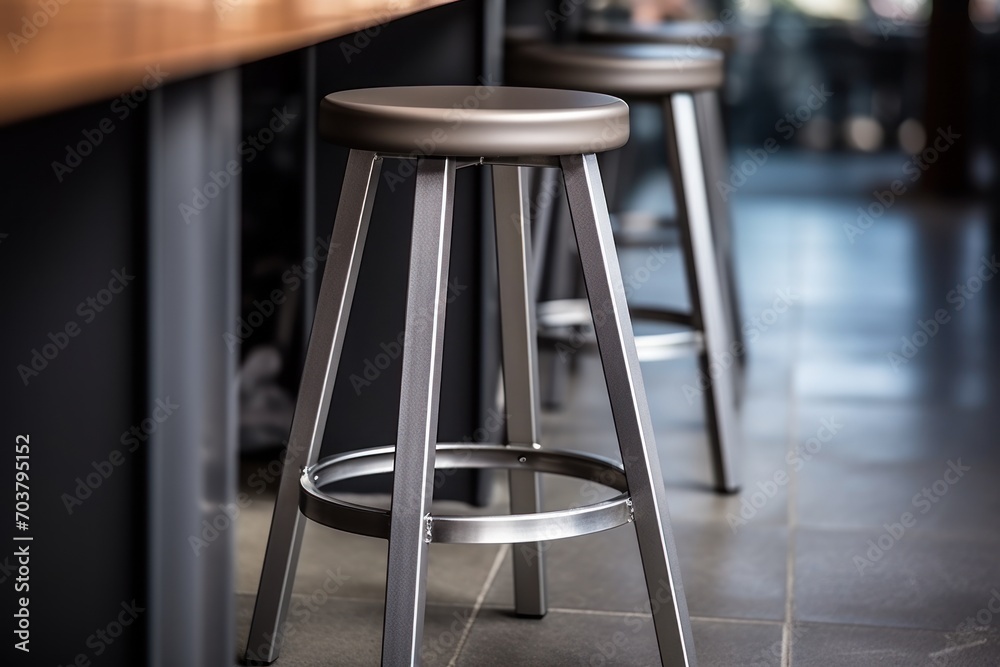 modern steel chair stool closeup minimal stool bar in modern space interior design - obrazy, fototapety, plakaty 