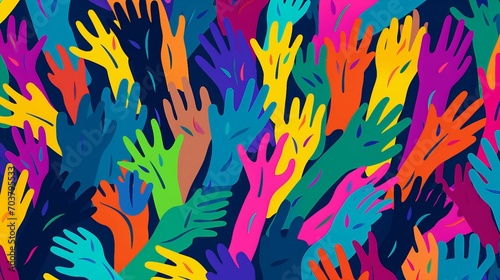 Diverse Hands Together  A Colorful Seamless Pattern of Global Unity and Inclusion