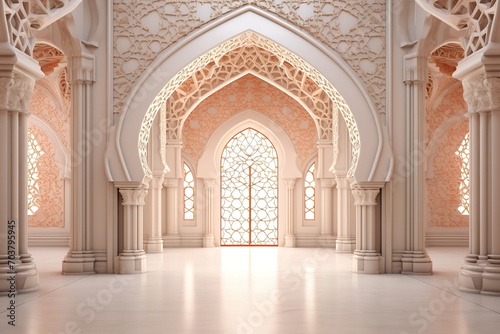 Islamic display podium decoration background with mosque, lantern, crescent cartoon style, ramadan kareem, Generative Ai. © Jahid CF 5327702