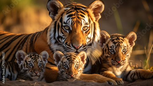 Tiger Family Resting in the Shade