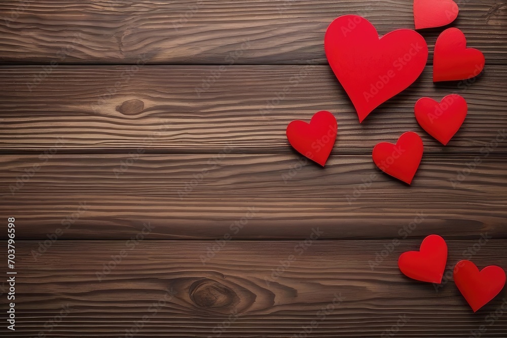 Happy Valentine's Day, Valentine Love Wedding birthday greeting card background - Closeup of red wooden hearts on wood table texture, flat lay, top view Happy Valentine's Day, Valentine Love Wedding birthday greeting card background - Closeup of red wooden hearts on wood table texture, flat lay, top view
