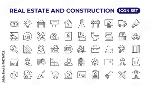 Real Estate and construction icon set. Included the icons as realty, property,  home loan and more. Outline icons collection.