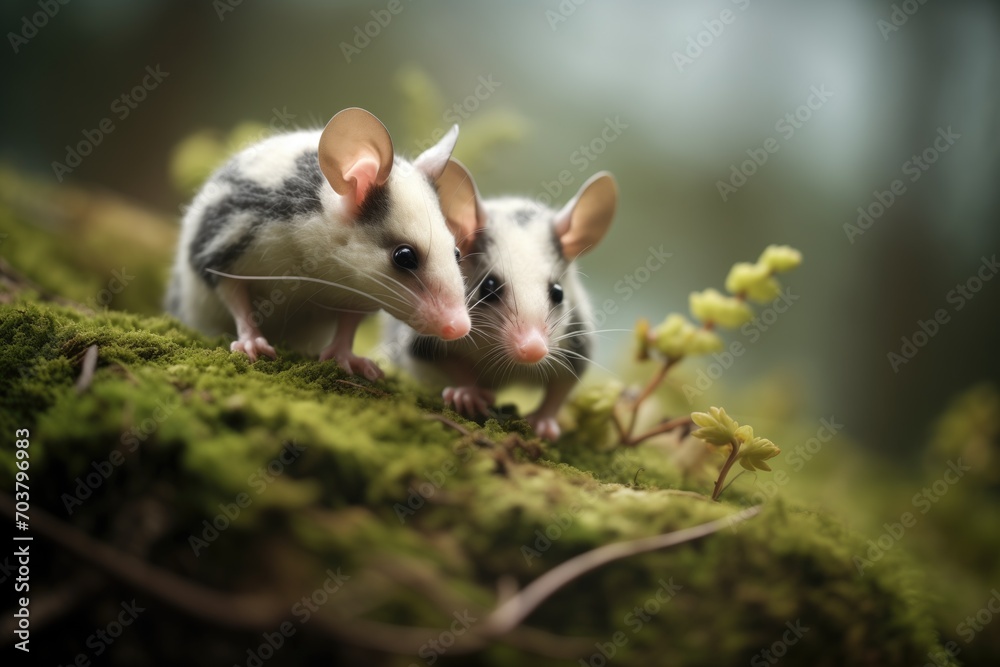 Obraz premium two opossums foraging together