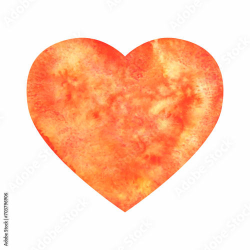 Simple vector watercolor orange red heart for Happy Valentines Day card or t-shirt design. Romance, relationship and love. Heart illustration. Hand drawn style
