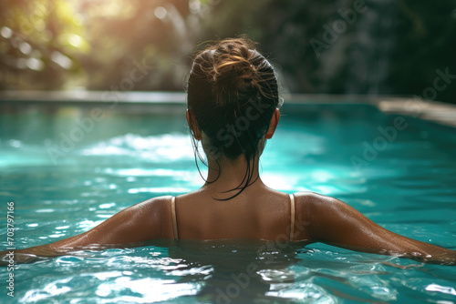 Beautiful young woman relaxing in spa swimming pool © Kien