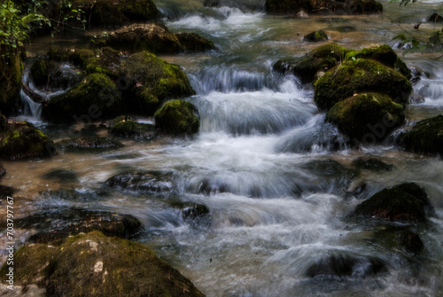 Fototapeta Naklejka Na Ścianę i Meble -  Landscape view of a waterfall stream in New Athos park.