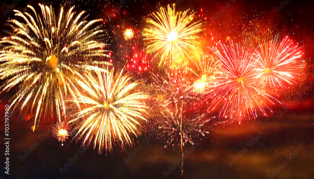holiday background panorama greeting card - Golden firework fireworks, generative ai