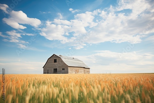 rustic barn surrounded by fields of wheat