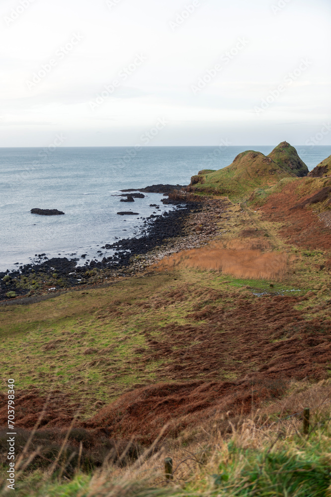 imagen de la costa verde y rocosa de la Calzada del Gigante en Irlanda del norte