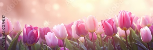 Dawn s Gentle Kiss on Blushing Pink Tulips by the Lake. Generative AI