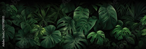 Enigmatic Depths of the Jungle: A Tapestry of Dark Green Leaves. Generative AI