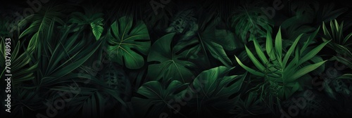 Enigmatic Depths of the Jungle  A Tapestry of Dark Green Leaves. Generative AI