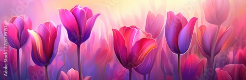 Dawn s Gentle Kiss on Blushing Pink Tulips by the Lake. Generative AI