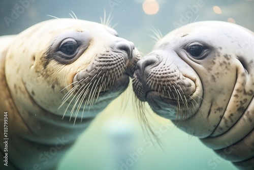 two seals touching noses affectionately © primopiano