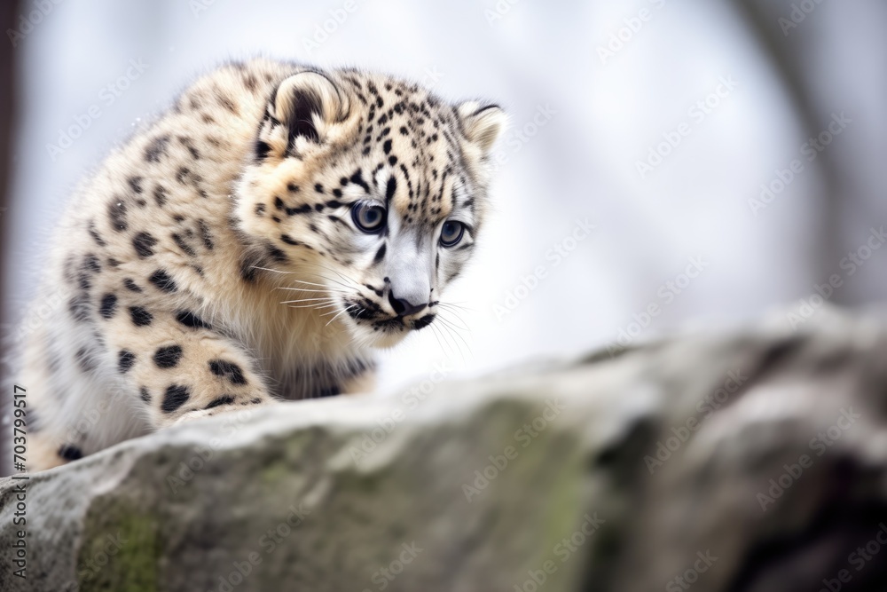 Obraz premium snow leopard crouched on a rocky ledge